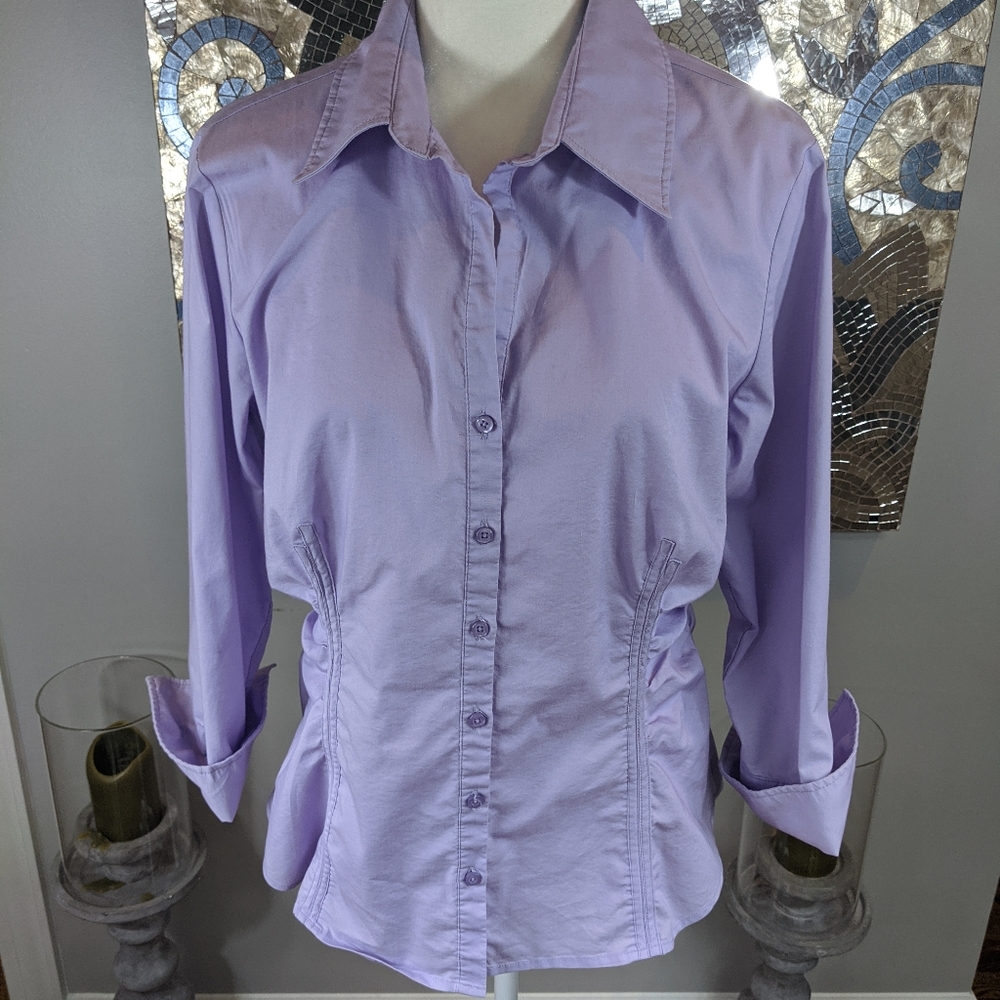 Solid lavender long sleeve button down shirt